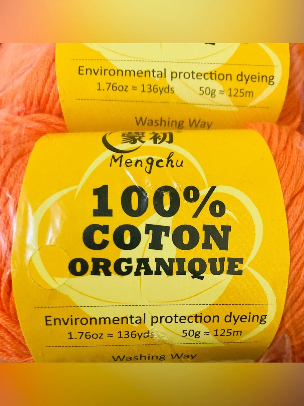 NWT 6 Mengchu 100% Organic Cotton Yarn Color Clementine ~48g ea 10oz‎ total